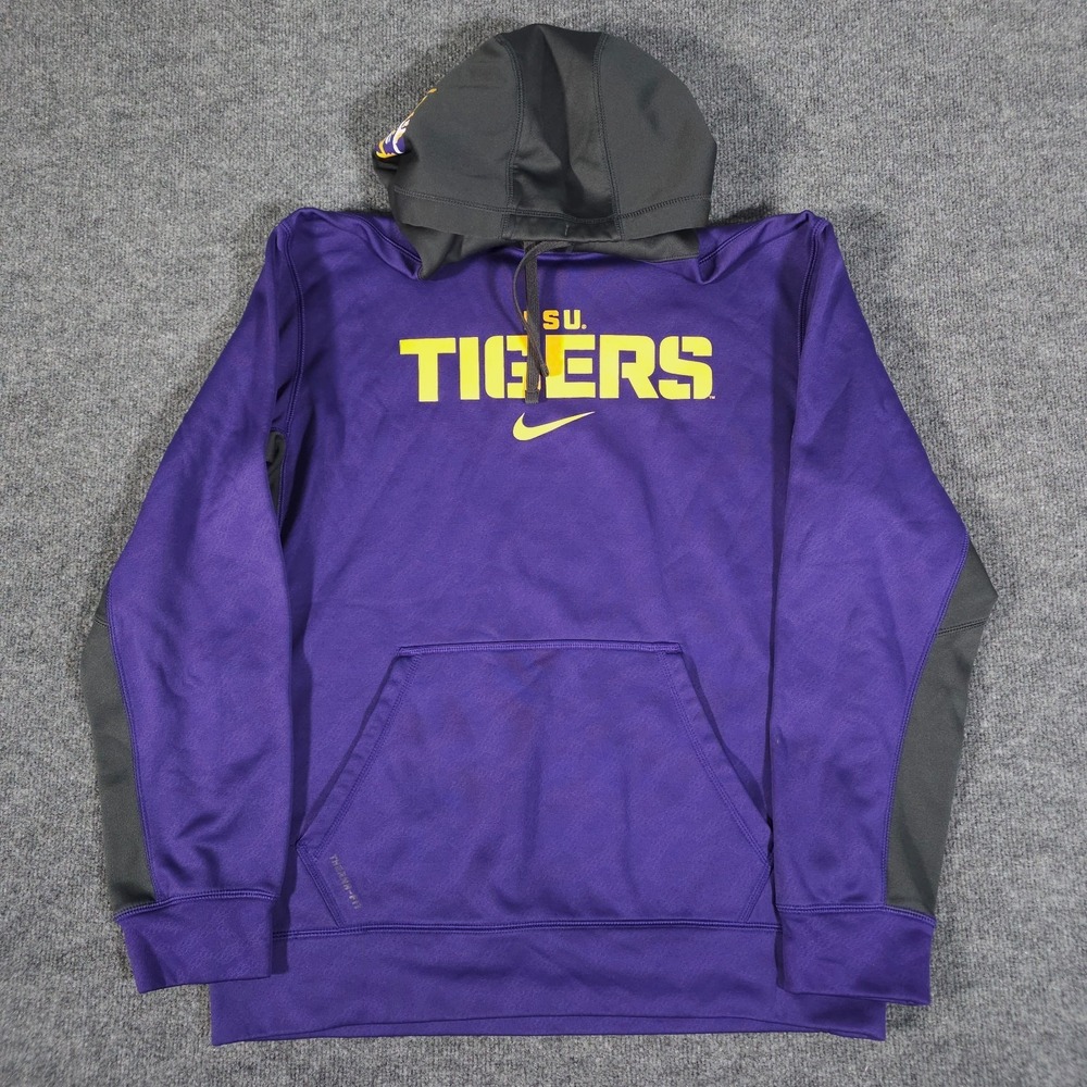 Nike LSU Tigers Hoodie Men's M Purple Therma-Fit Sweatshirt NCAA Authentic